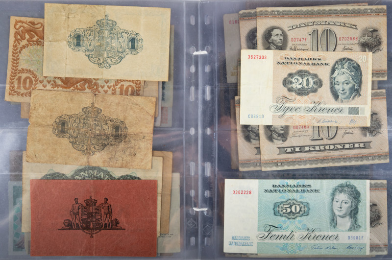 Banknotes world in albums - Denmark - Small collection banknotes Denmark among w...