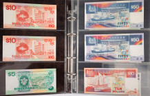 Banknotes world in albums - Singapore - Album holding 1 + 2 + 5 + 10 + 50 Dollars ND (1984-1998) Ship Series (P. 18-27-38-34-37-19-31A-35-20-22) - Tot...