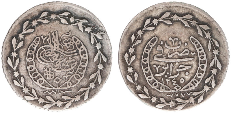 Algeria - Ottoman Empire - Mahmud II (1808-1839) - ⅓ Budju Toughrali AH1245, Jaz...