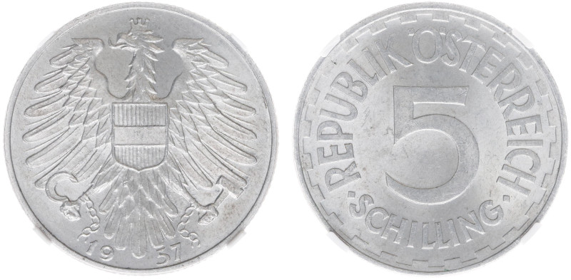 Austria - 2. Republik (1945- ) - 5 Schilling 1957 (KM2879, Her.38, J.457) - Obv:...