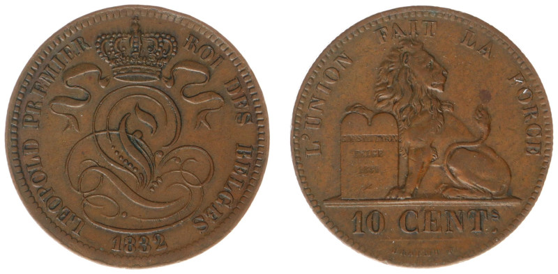 Belgium - Leopold I (1831-1865) - 10 Centimes 1832 (KM2.1, Aern.31) - Obv: Crown...