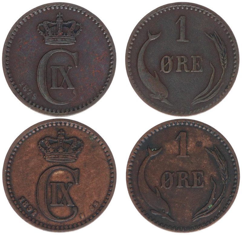 Denmark - Christian IX (1863-1906) - 1 Ore 1892 CS (KM792.1) - Obv: Crowned mono...