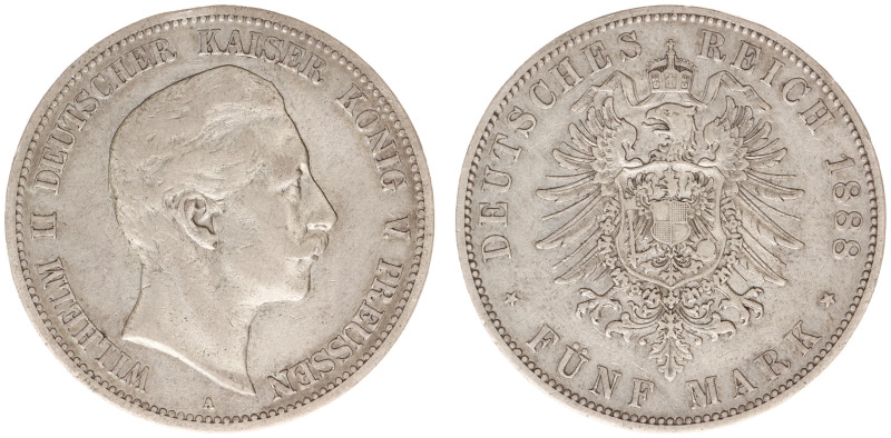 Deutschland - Reich - Preussen - Wilhelm II (1888-1918) - 5 Mark 1888-A (KM513, ...