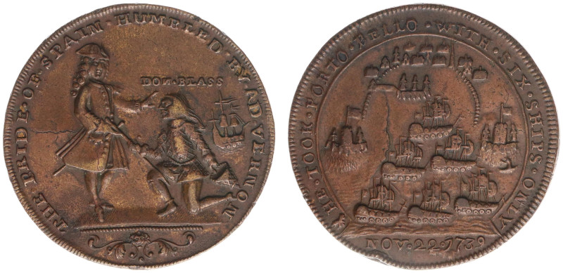 England - Medals & Tokens - Vernon - 1739 - Medal 'Raid on Porto Bello by Admira...