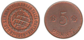 Finland - Nicholas II (1894-1917) - 5 Penniä 1910 (KM15, Sieg12) - Obv: Crown above monogram / Rev: Value and date - XF