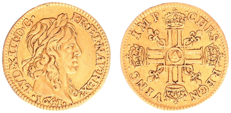 France - Royal (987-1793) - Louis XIII (1610-1643) - ½ Louis d'or 1641-A, mèche ...