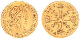 France - Royal (987-1793) - Louis XIII (1610-1643) - ½ Louis d'or 1641-A, mèche longue (KM125, Gad.57, Fr.411) - Obv: Laureate head right, hair with l...