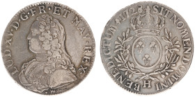 France - Royal (987-1793) - Louis XV (1715-1774) - Ecu aux branches d'olivier 1728-H, La Rochelle (KM486 Gad.321/R2) - Obv: Bust of Louis VX to left /...