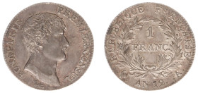 France - First Republic - Consulate (1799-1803) - Franc An12-A (1803-04) (KM649.1, Gad.442) - Obv: Head Napoleon right / Rev: Value within wreath - 5....