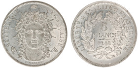 France - Second Republic (1848-1852) - 5 Francs 1848 - Essai in tin by E. Farochon, plain edge (Gad.696, Maz.1280b) - Obv: Crowned head facing / Rev: ...