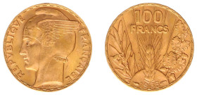 France - Third Republic (1871-1940) - 100 Francs 1935 (KM880, Gad.1148) - Obv: Winged head left / Rev: Value above grain sprig, laurel and oak branche...