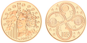 France - Fifth Republic (1959 -) - 10 Euro 2003 - European Union (KM1992, Fr.B5) - Obv: Curved cross with coins / Rev: Europa head, flags left - Gold ...