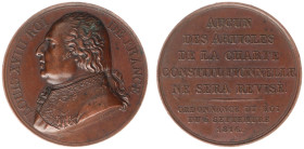 France - Medals, Tokens & Jetons - 1816 - Medal 'Confirmation de la Charte de 1814' by J.J. Barre - Obv. Bust Louis XVIII left / Rev. Text - bronze 40...