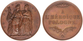 France - Medals, Tokens & Jetons - 1831 - Medal 'À l'heroïque Pologne' by J.J. Barre - Obv. Francia supports Polonia holding standard / Rev. Text - br...