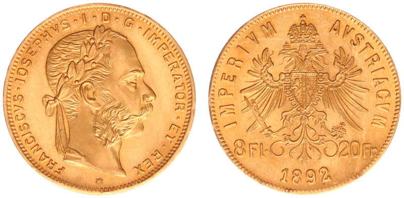 Hungary - Franz Joseph I (1848-1916) - 8 Forint 20 Francs 1892-KB (KM477, Husz.2...