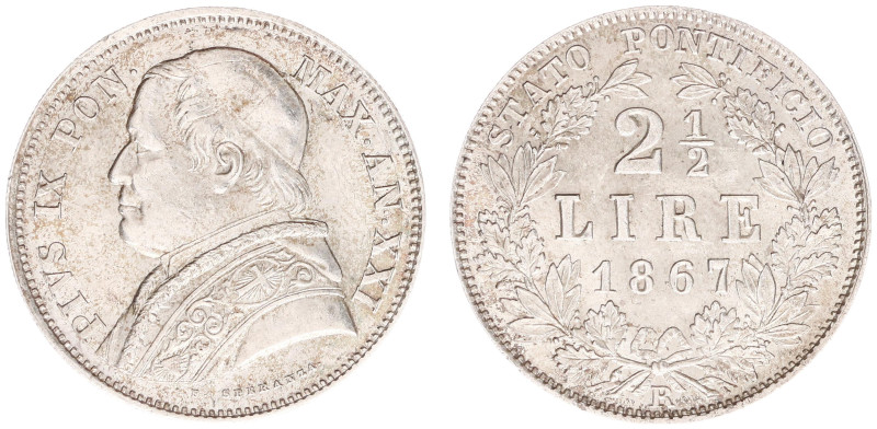 Italy - Papal States - Pius IX (1846-1878) - 2½ Lire 1867-XXI (KM1384, Gig.284, ...