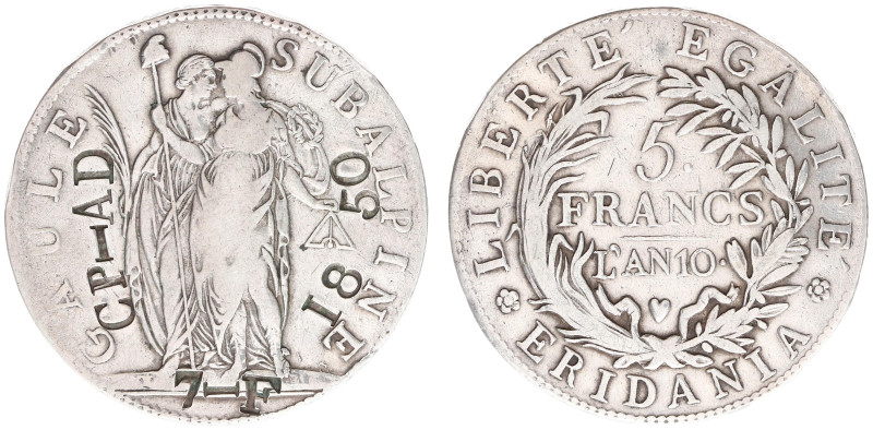 Italy - Subalpine Republic (1800-1802) - 5 Francs l'An 10 (1802), Torino (KM4, G...