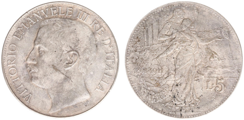 Italy - Kingdom - Vittorio Emanuele III (1900-1946) - 5 Lire 1911-R - 50th Ann. ...