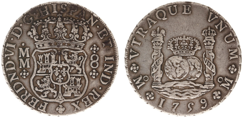 Mexico - Ferdinand VI (1746-1759) - 8 Reales 1759-MM (KM104.2, AC) - Obv: Crowne...