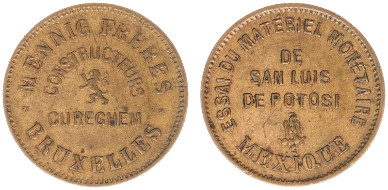 Mexico - Medals &Tokens - Brass 25 Centavos Essai nd. (1885) by the Belgian firm...