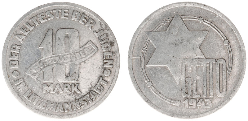 Poland - WWII German Occupation - 10 Mark 1943, Lodz - Aluminium (KM Tn3, Jaeger...