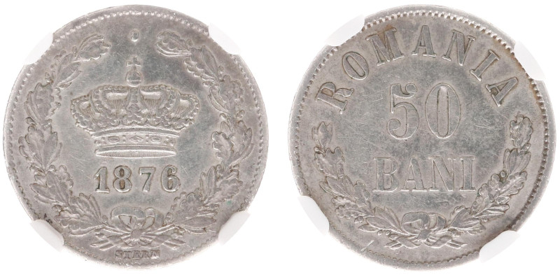 Romania - Carol I (1866-1914) - 50 Bani 1876 (KM9, S/S13) - Obv: Head left / Rev...