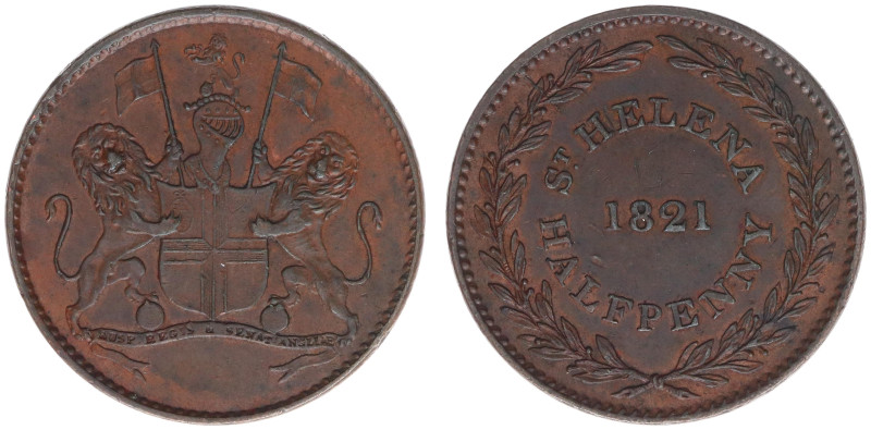 Saint Helena - East India Company - Halfpenny 1821 (KM A4) - Obv: Coat of arms /...