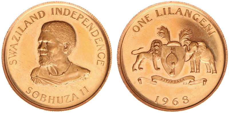 Swaziland - Lilangeni 1968 (KM6, Fr.1) - Obv: Bust Sobhuza II ¾ left / Rev: Nati...