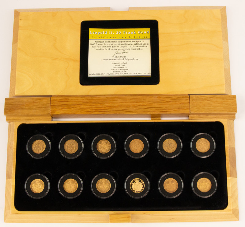 Coins world in boxes - Belgium - Collection 'Leopold II, 20 Frank Goud' cont. 12...