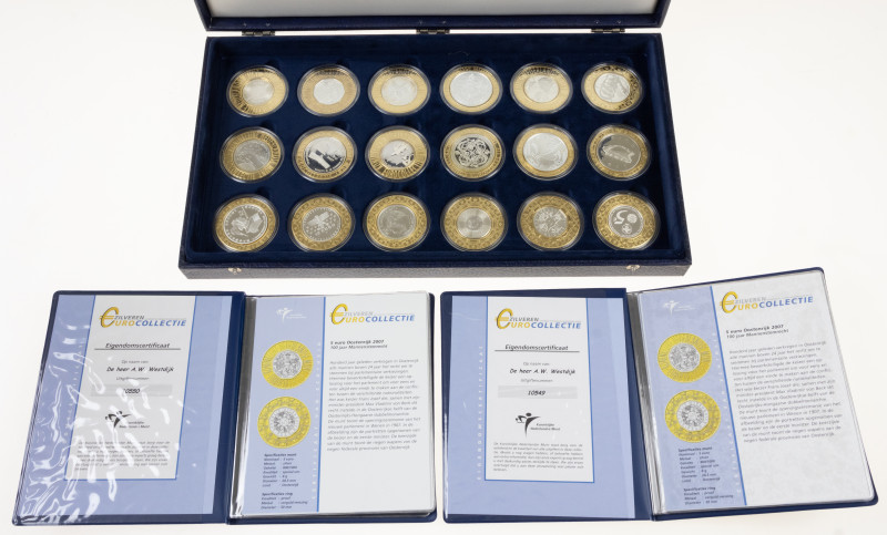 Coins world in boxes - Euro's - Collection 'Zilveren Eurocollectie', 18 x silver...