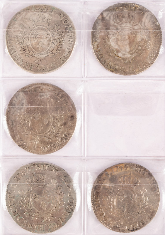 Coins world in boxes - France - Small lot France 5 x Ecu 1756, 1766, 1733, 1776,...