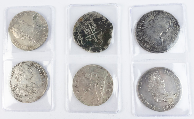 Coins world in boxes - Spain Colonial - Small lot silver Spanish Colonial coins:...