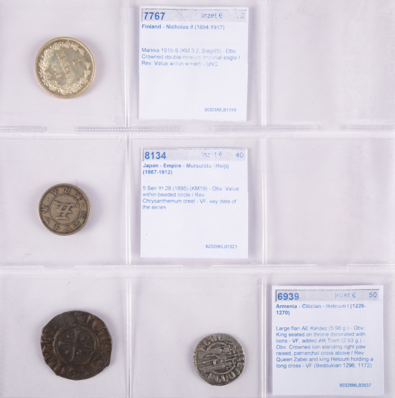 Coins world in boxes - World coins - Lot with 3 old auction lots: Finland Markka...