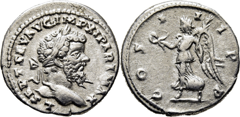 IMPERIO ROMANO. Septimio Severo. Denario. 202 d.C. COS III PP. Victoria con laur...