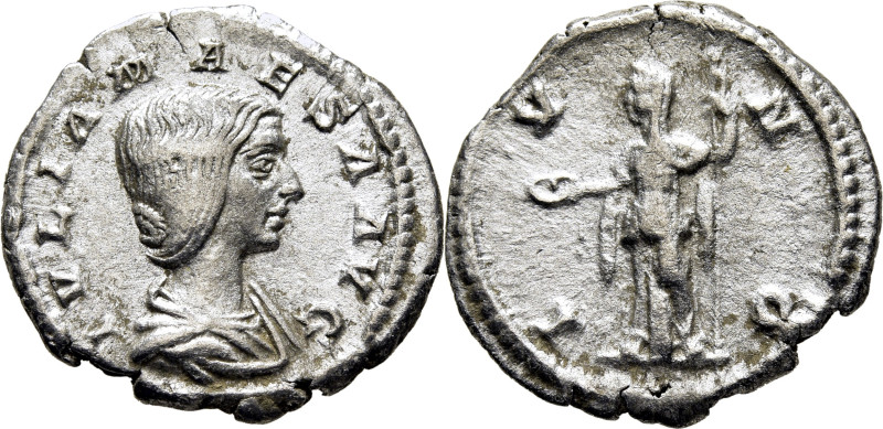 IMPERIO ROMANO. Julia Maesa. Denario. Hacia 228 d.C. IVNO estante con patera y c...