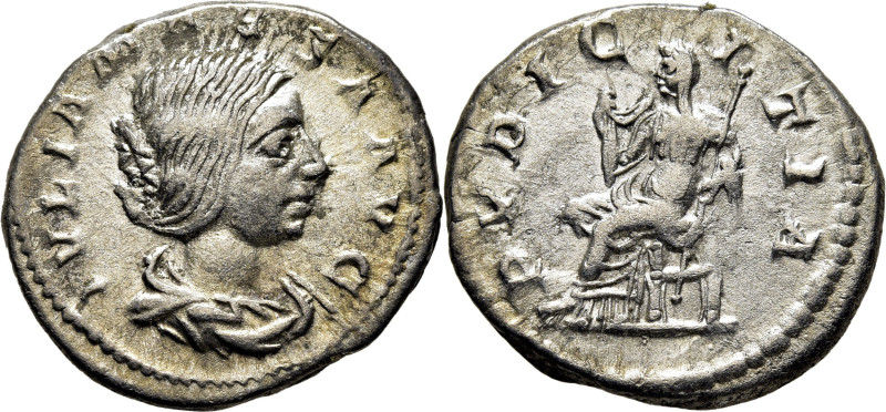 IMPERIO ROMANO. Julia Maesa. Denario. Hacia 226 d.C. PVDICITIA. Pudibundez seden...