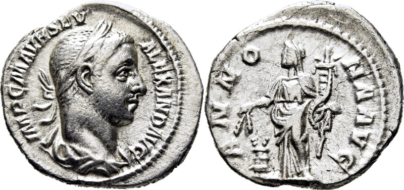 IMPERIO ROMANO. Alejandro Severo. Denario. 233-235 d.C. ANNONA AVG. Estante con ...