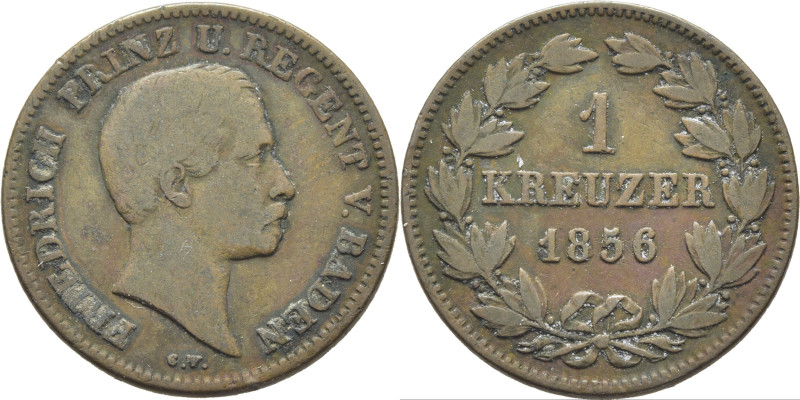 ALEMANIA-BADEN. Federico Rey Regente. 1 kreuzer. 1856. K231. BC-/BC. El propieta...