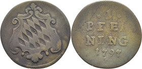 ALEMANIA-BAVIERA. Escudo. 1 pfenning. 1797
