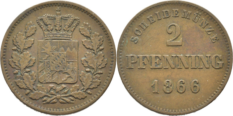 ALEMANIA-BAVIERA. Escudo. 2 pfenning. 1866. K857. MBC. El propietario la valorab...