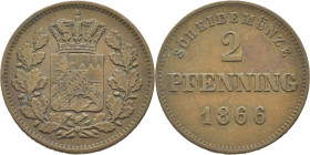 ALEMANIA-BAVIERA. Escudo. 2 pfenning. 1866