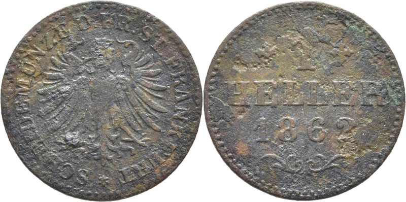 ALEMANIA-FRANKFURT. Águila explayada. Frankfurt am main. 1 heller. 1862. K357. O...