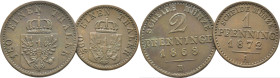 ALEMANIA-PRUSIA. Escudo. 1 pfenning. 1872A. 2 pfenning. 1868B. Lote de 2