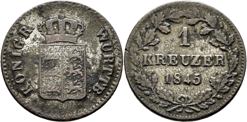 ALEMANIA WURTTEMBERG. Escudo. 1 kreuzer. 1845. K590. Ligerísimas oxidaciones sup...