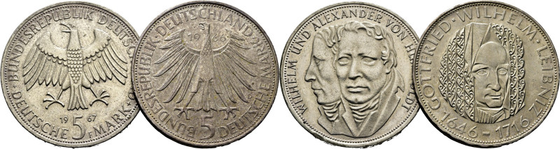 ALEMANIA. Federal. Leibniz y G. y A. Humboldt. 5 marks. 1966D y 1967F. K120.1 y ...