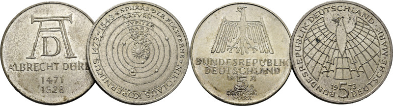 ALEMANIA. Durero 1471-1528 y Copérnico 1473-1543. 5 marks. 1971D y 1973J. K129 y...