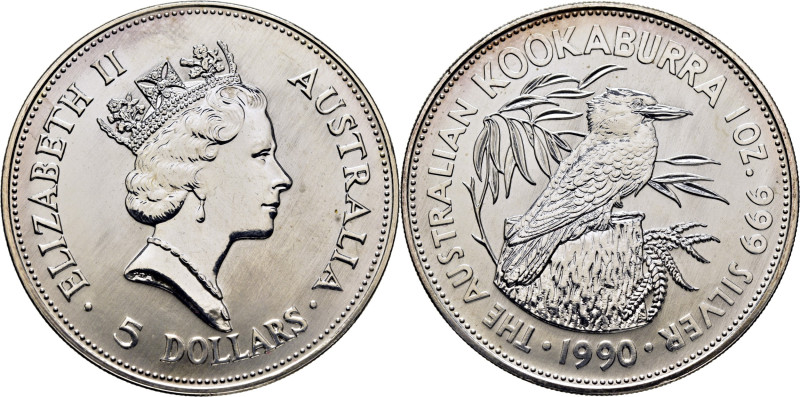 AUSTRALIA. Isabel II. Kookaburra. 5$. 1990. K189 (37$). Levísima suciedad en anv...