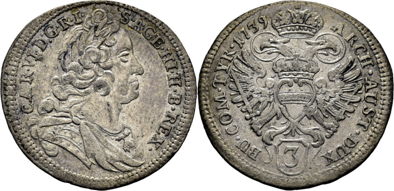 AUSTRIA. Carlos VI. 3 krauzer. 1739. K1606 (xf 55$). MBC+. El propietario la val...