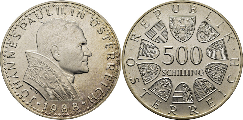 AUSTRIA. Juan Pablo II visita la Nación. 500 Schilling. 1988. K2985 (45$). SC+, ...