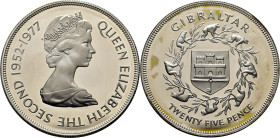 GIBRALTAR. Isabel II. Veinticinco años del reinado. 25 penny. 1952-1977. PROOF FDC